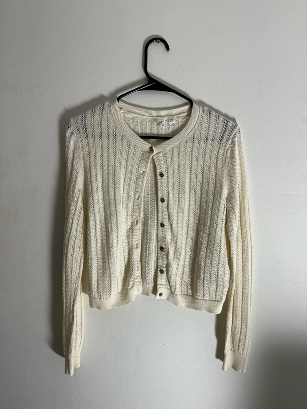 GAP Women's Cream Open-Knit Button Cardigan Sweater